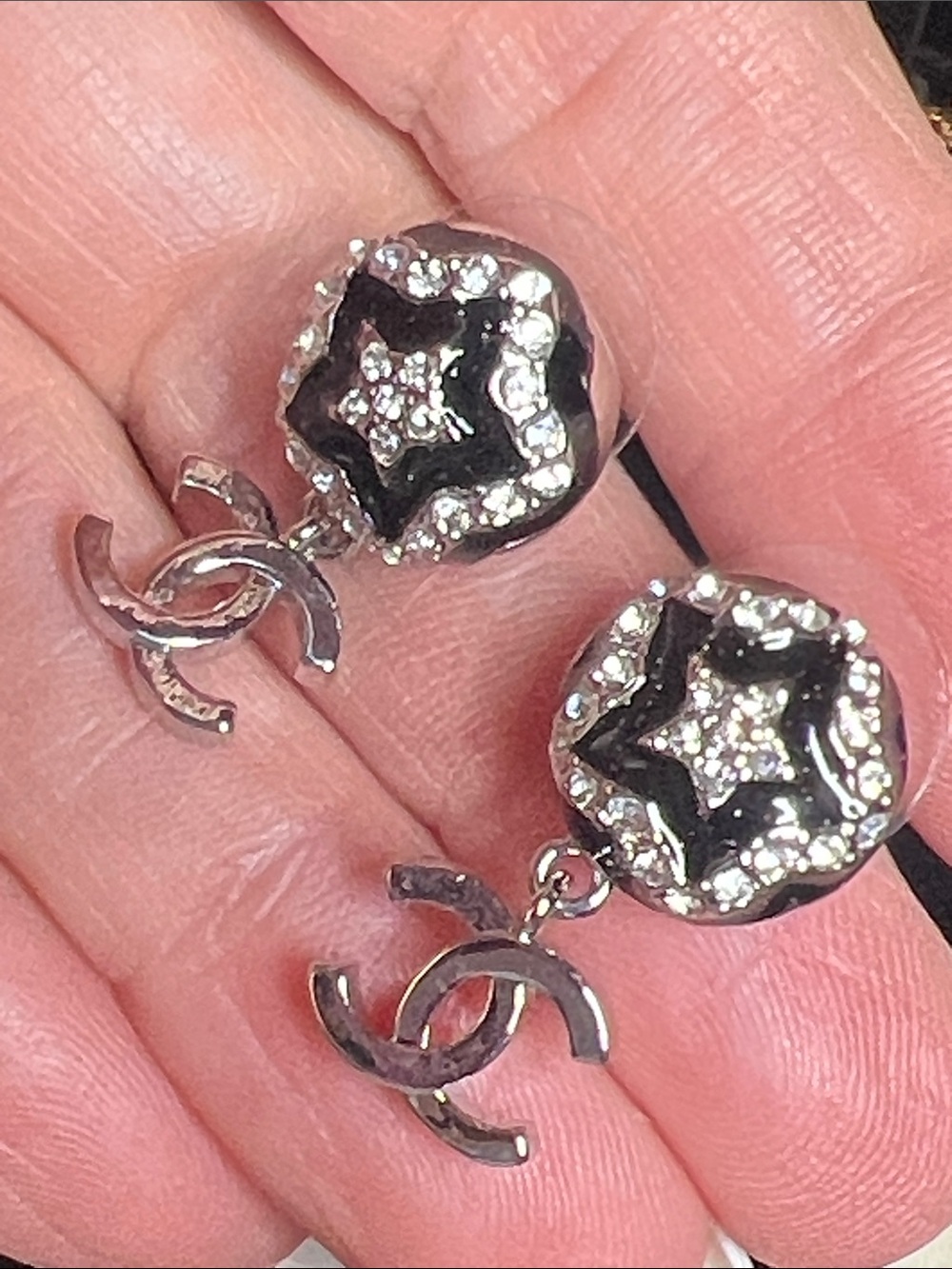Black and Silver Crystal Star Drop Earrings with Charm